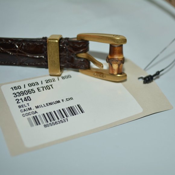 NWT GUCCI CROCODILE LEATHER BAMBOO BUCKLE SKINNY BELT main image 6